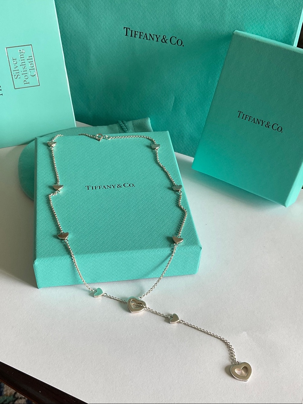 Tiffany & Co. Silver Heart Lariat Necklace - Tiffany Blue Accents